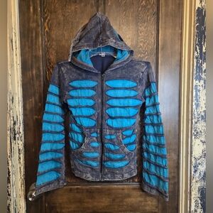 Teal Razor Cutout Fairie/Elfkin Zip-Up Hoodie Flared Sleeves Festival BoHo Wears